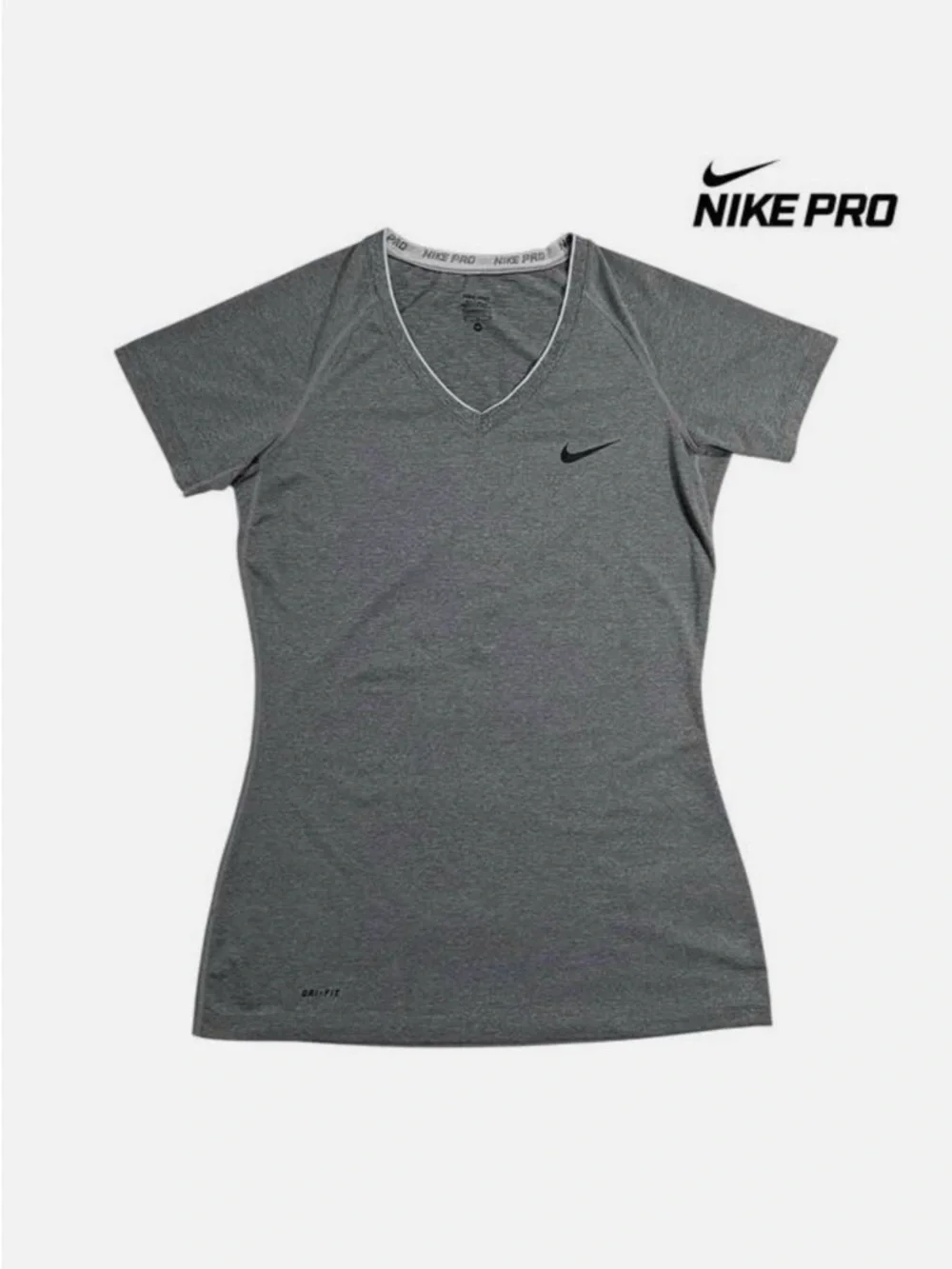 Nike Pro Women's Gray Dri-FIT V-Neck T-Shirt Size S Workout Top